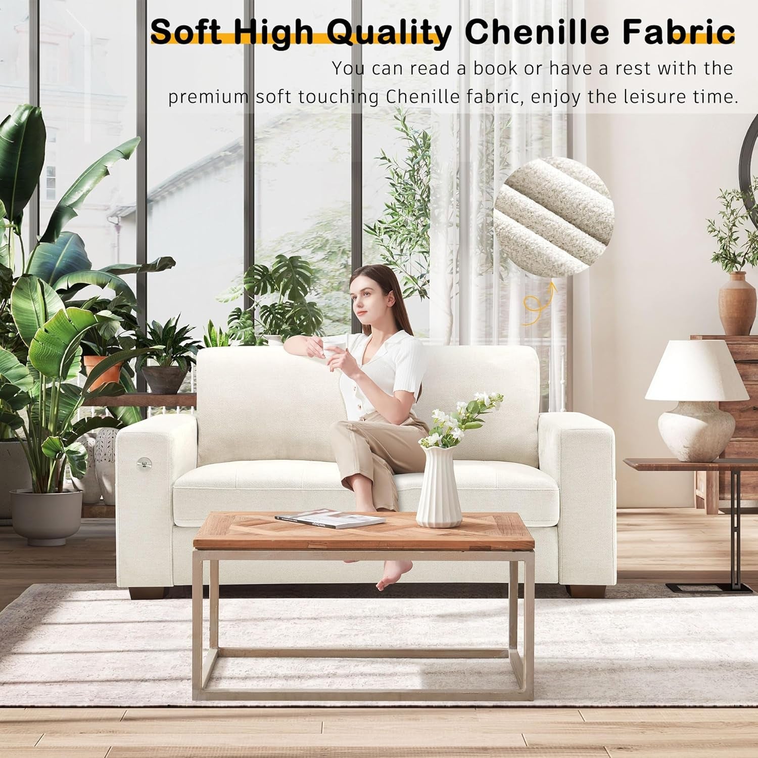 70" Beige Loveseat with USB & Type-C-4