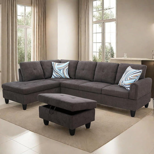 L Shaped Sectional Couches, Modern Convertible Lounge Sofa with Ottoman Storage, Comfy Modular Sectional Sofa for Living Room Furniture Sets, Small Spaces, Bedroom, Coffee-0