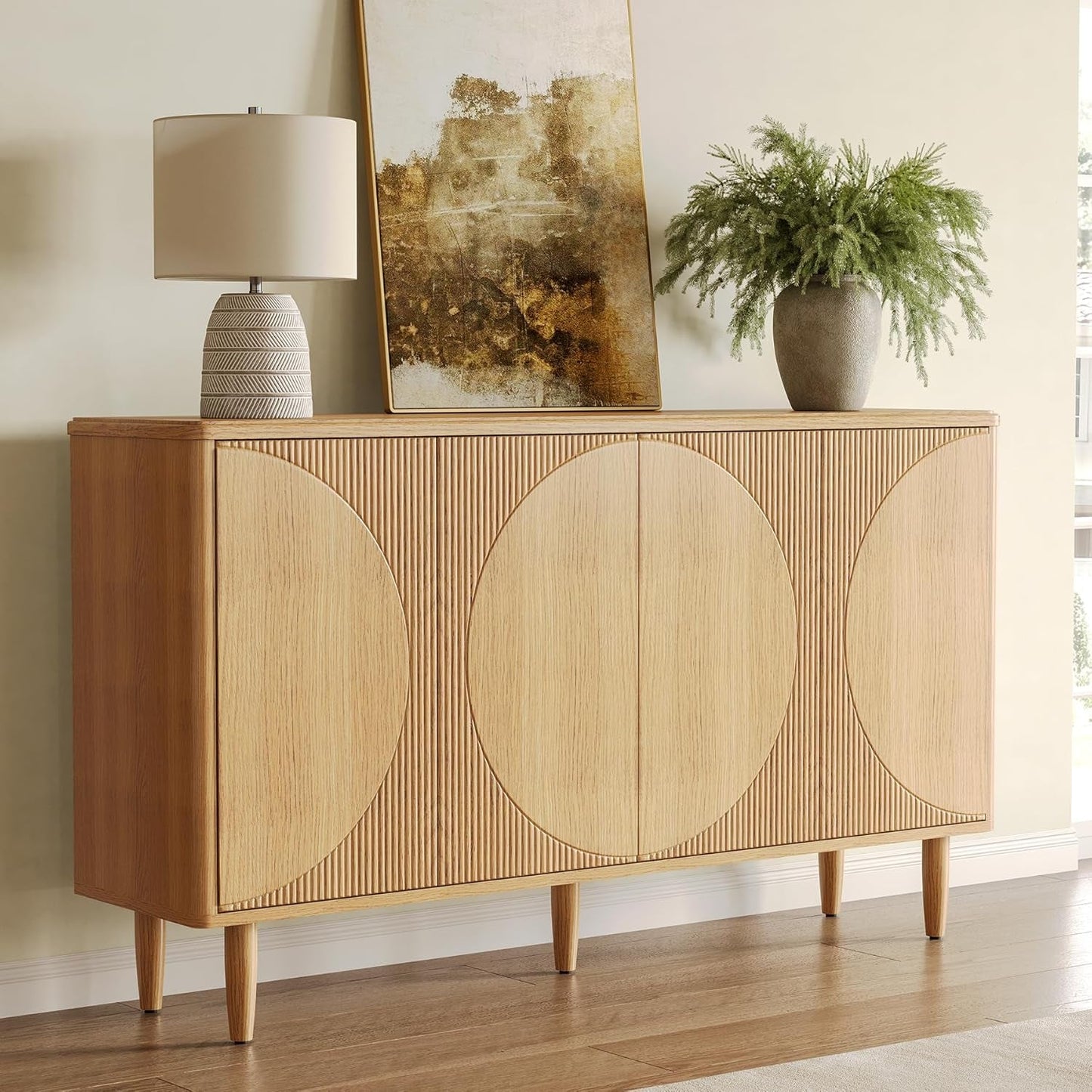 59-Inch Buffet Cabinet Sideboard with Storage, Modern Sideboard Buffet Table with Doors for Living Room, Dining Room-3