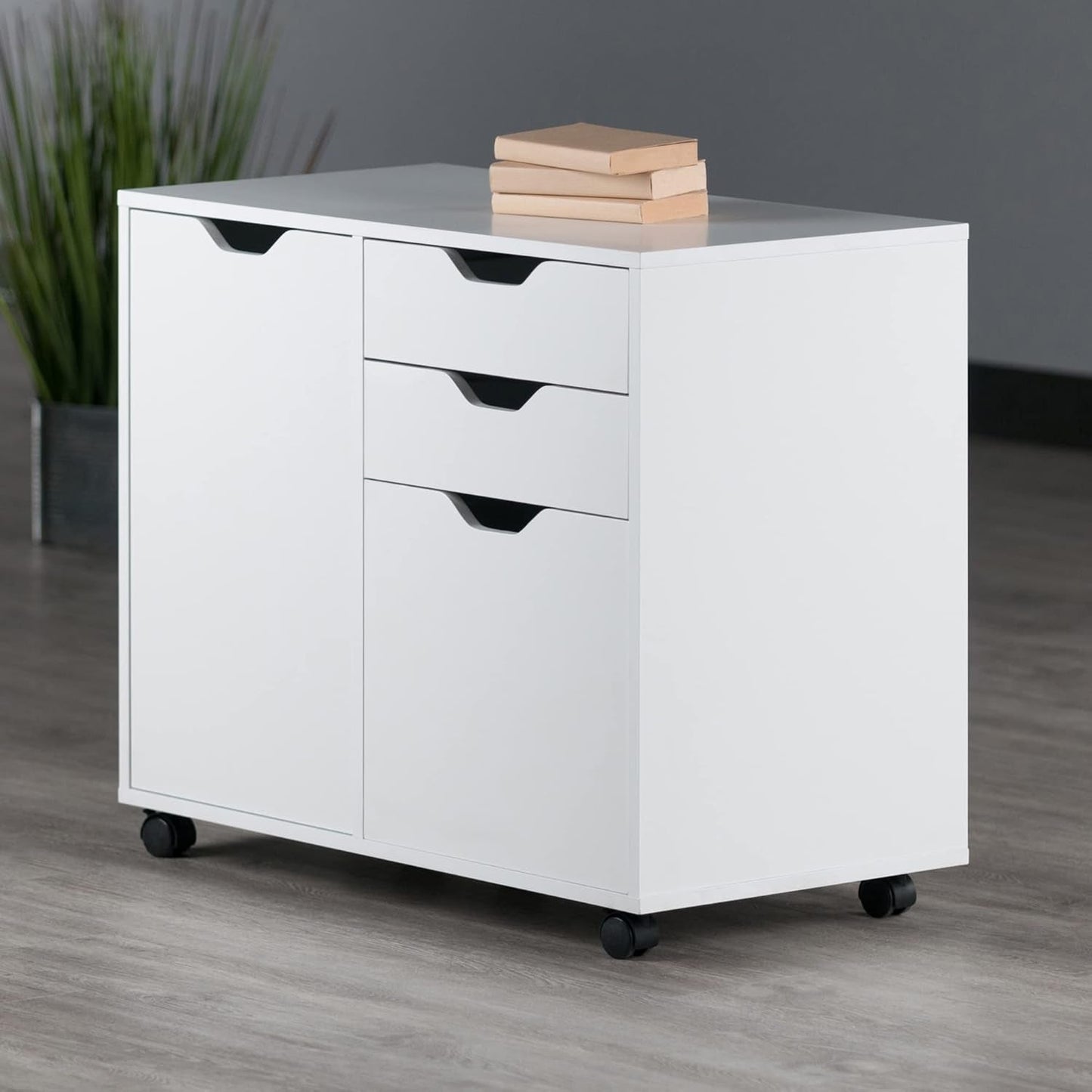 Halifax Storage Mobile Cabinets, 1 Large Door, 3 Drawers, for Home Office, White-1