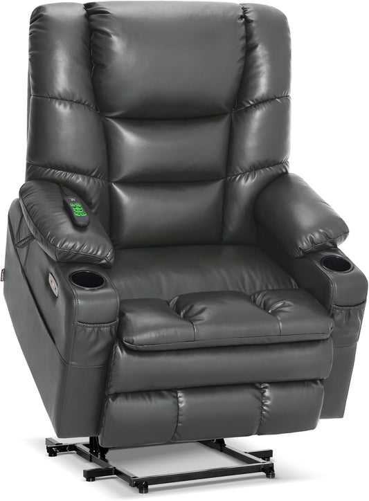 Dual Motor Power Lift Recliner Chair with Massage and Dual Heating, Adjustable Headrest for Big and Tall Elderly People, Faux Leather R7635 (Dark Grey, Large-Wide)-0