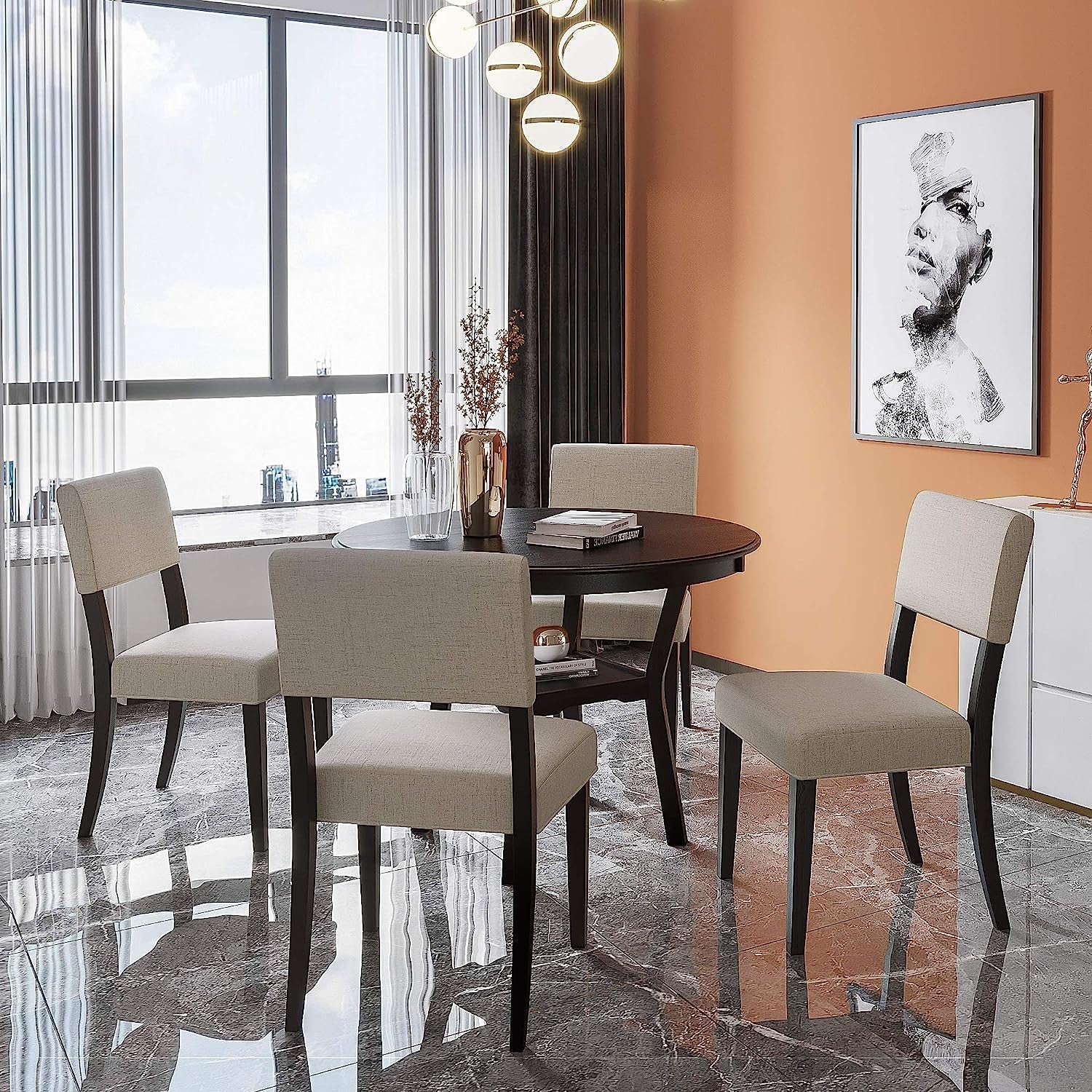 5-Piece Dining Set, round Bottom Shelf, 4 Upholstered Chairs-1