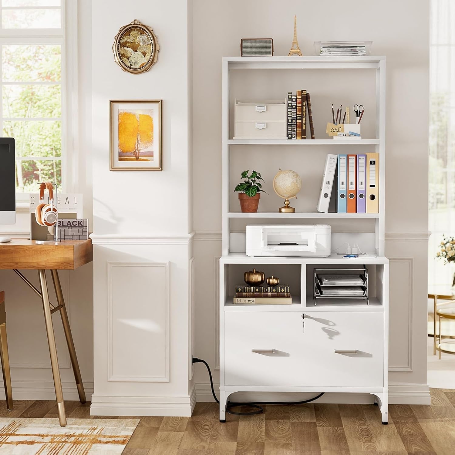 Printer Stand File Cabinet Lock White Office-3