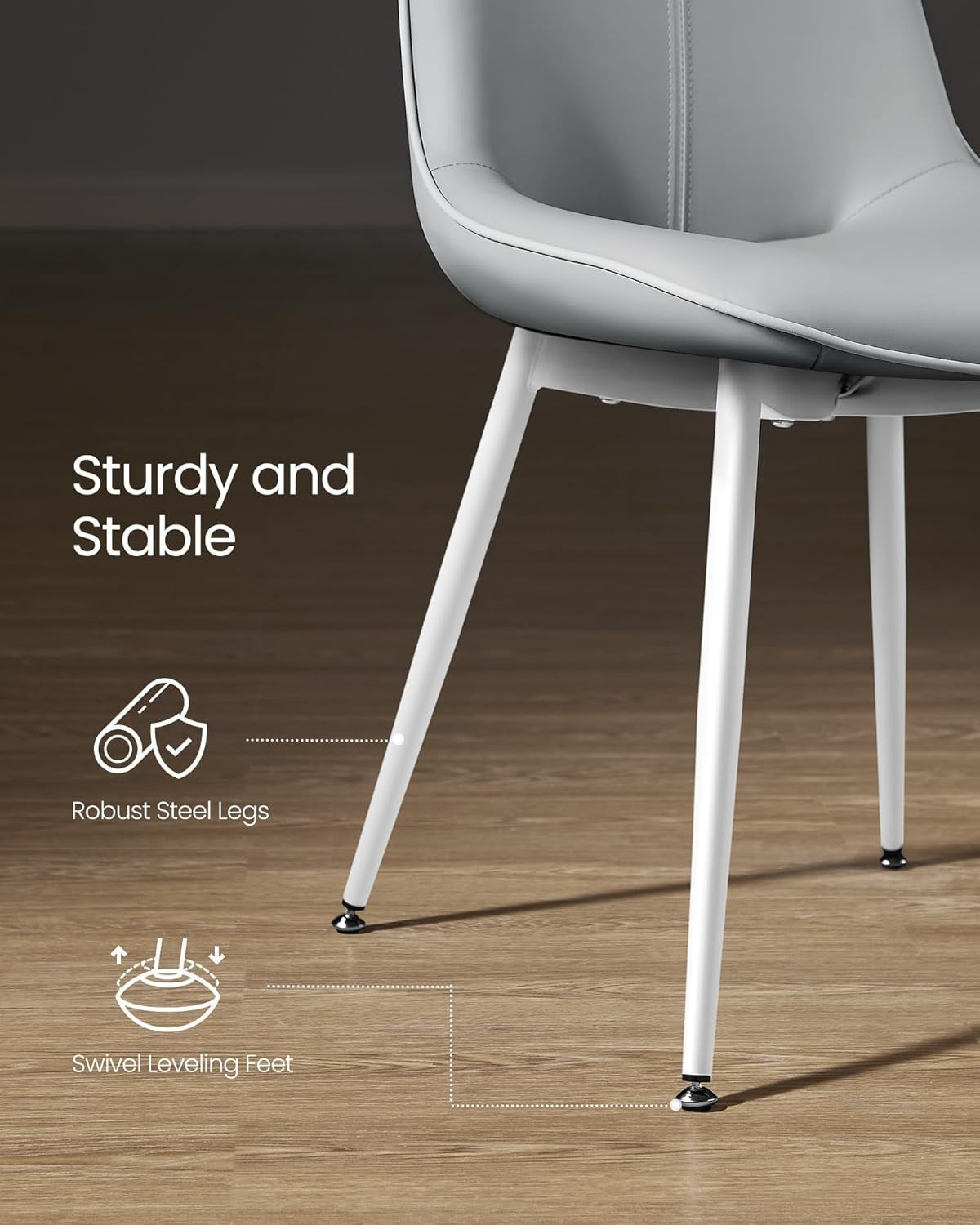 Leather Dining Chairs Set of 2, Comfortable Upholstered Seat Dining Room Chairs with Swivel Leveling Feet, Curved Backrest Kitchen Chair for Living, Restaurant, Easy Assemble, Dove Gray-3