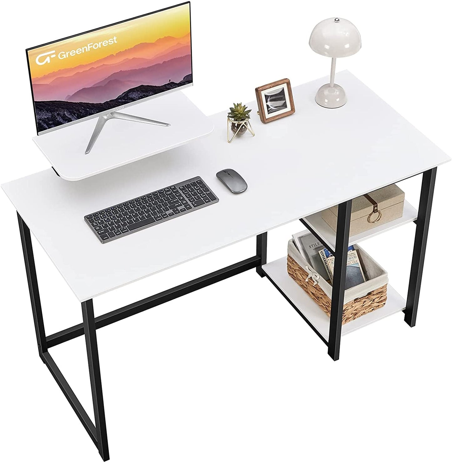 Small White Desk with Monitor Stand and Storage-0