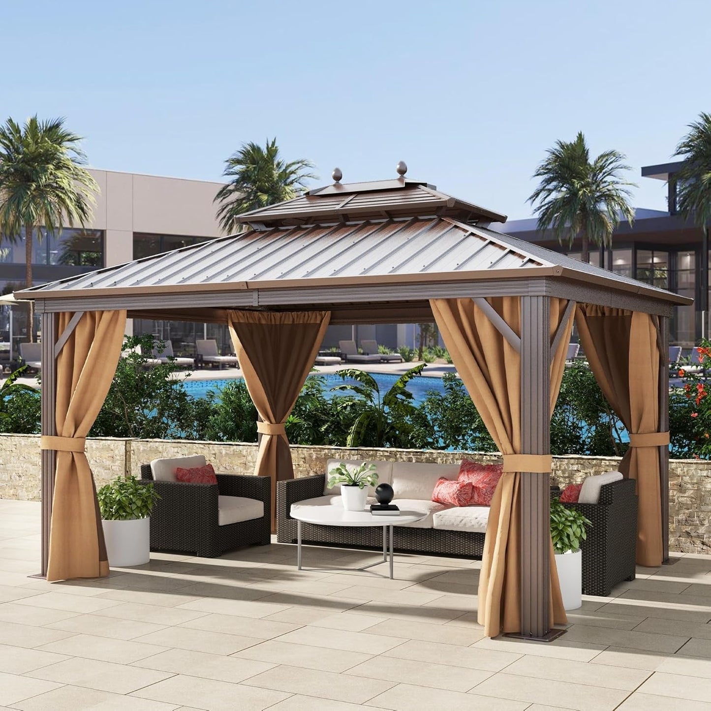 Steel Double Roof Gazebo 10x12 Patio Backyard-0