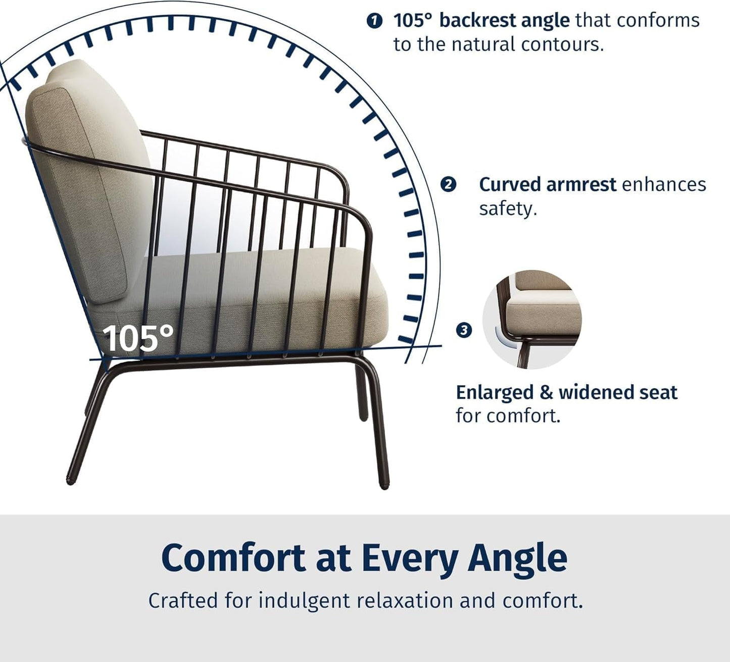 4-Piece Plaza Patio Furniture Set, Outdoor Furniture with Thick Cushion Sofa and Coffee Table, Modern Patio Conversation Set for Garden, Backyard and Porch, Brown & Beige-2