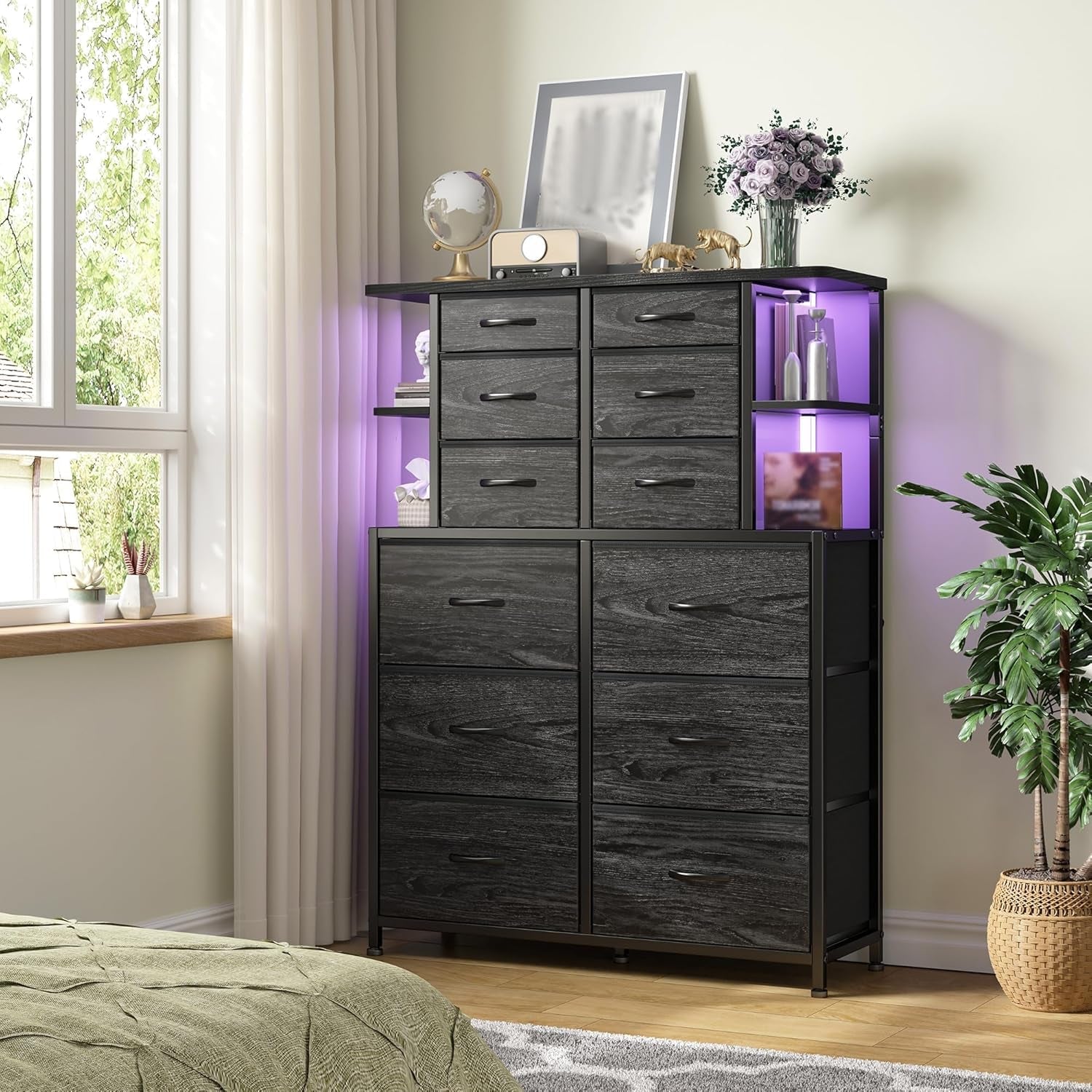 12 Drawer Dresser with LED Lights Bedroom Black-4