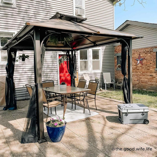 10x12 Hardtop Gazebo Steel Frame Netting Brown-0