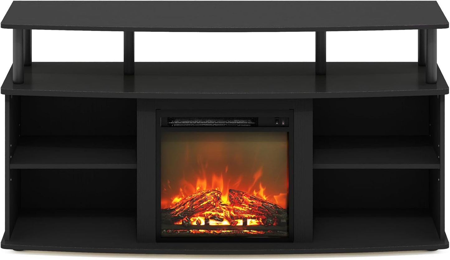 Jensen Open Shelving Storage Fireplace TV Entertainment Center for TV up to 55 Inch, Americano/Black-4