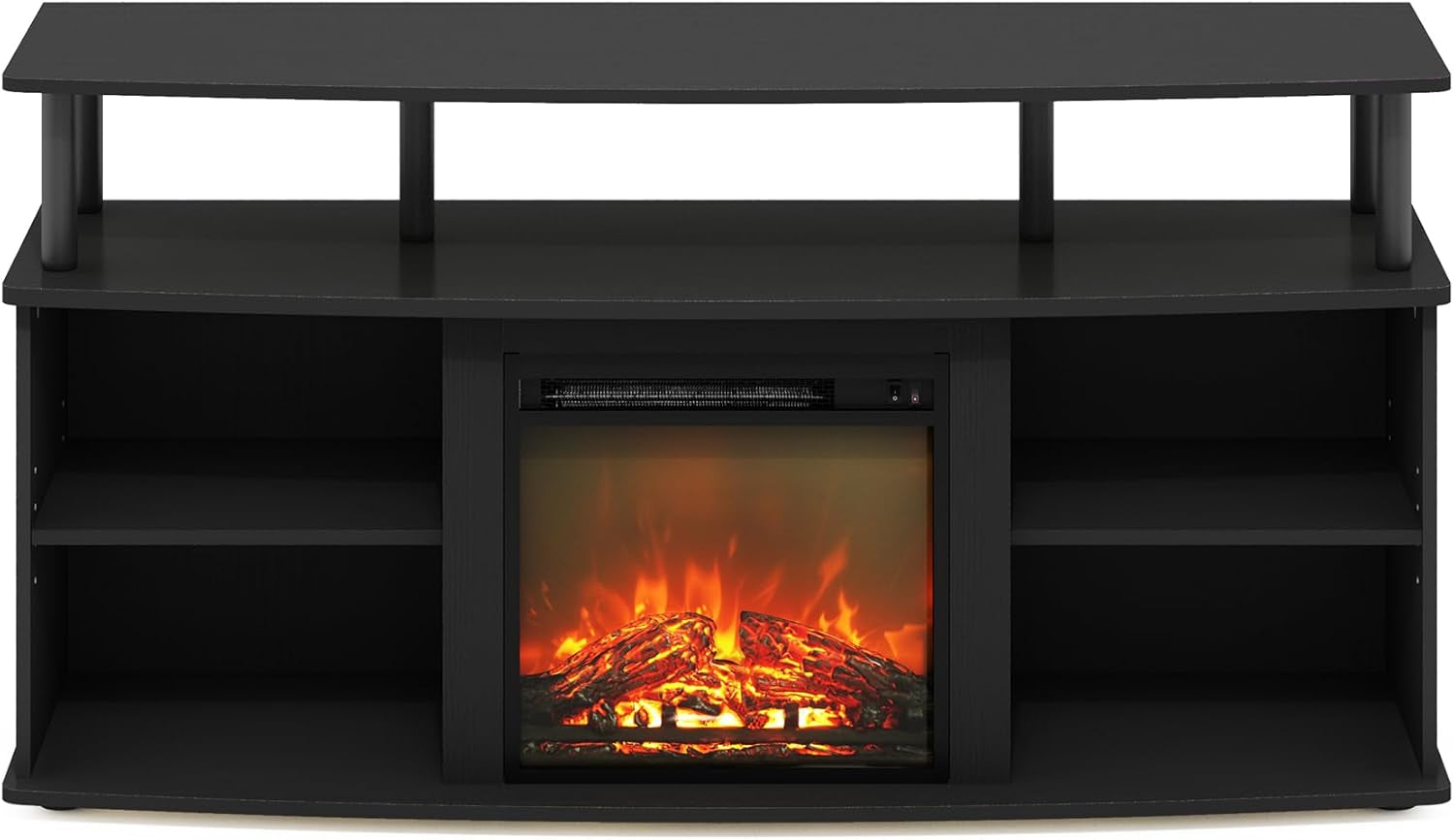 Jensen Open Shelving Storage Fireplace TV Entertainment Center for TV up to 55 Inch, Americano/Black-4