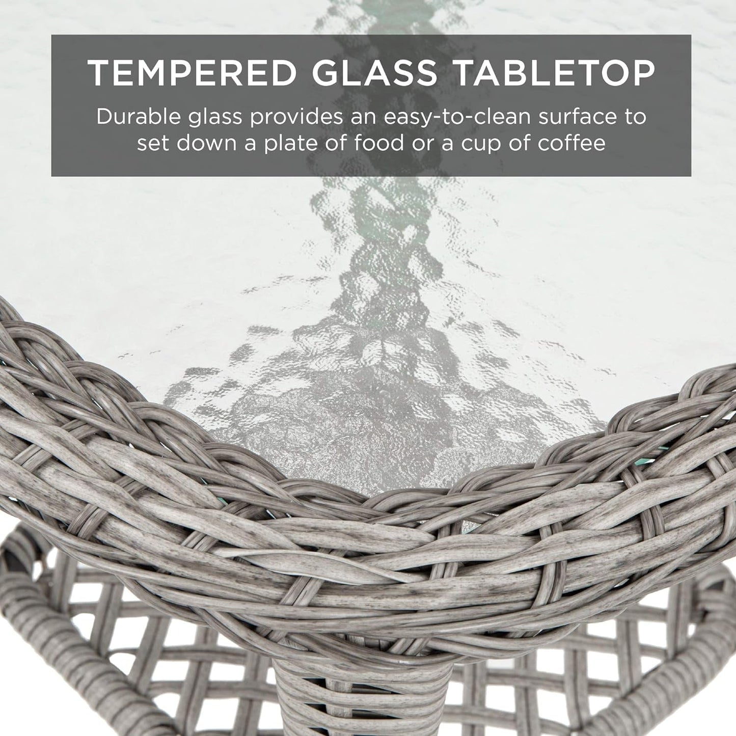 3-Piece Outdoor Wicker Patio Bistro Set W/ 2 360-Degree Swivel Rocking Chairs and Tempered Glass Top Side Table - Navy-3