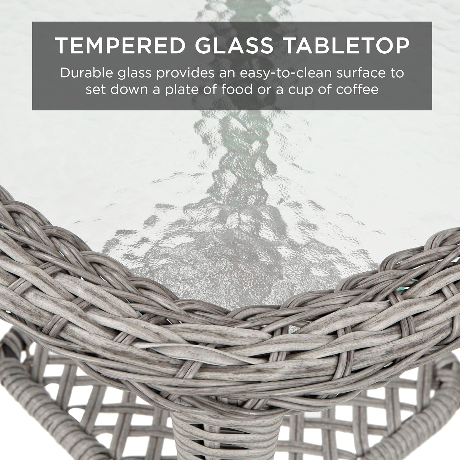 3-Piece Outdoor Wicker Patio Bistro Set W/ 2 360-Degree Swivel Rocking Chairs and Tempered Glass Top Side Table - Navy-3