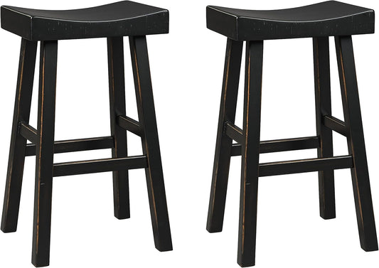 Glosco 31" Pub Height Wood Saddle Barstool, 2 Count, Black-0