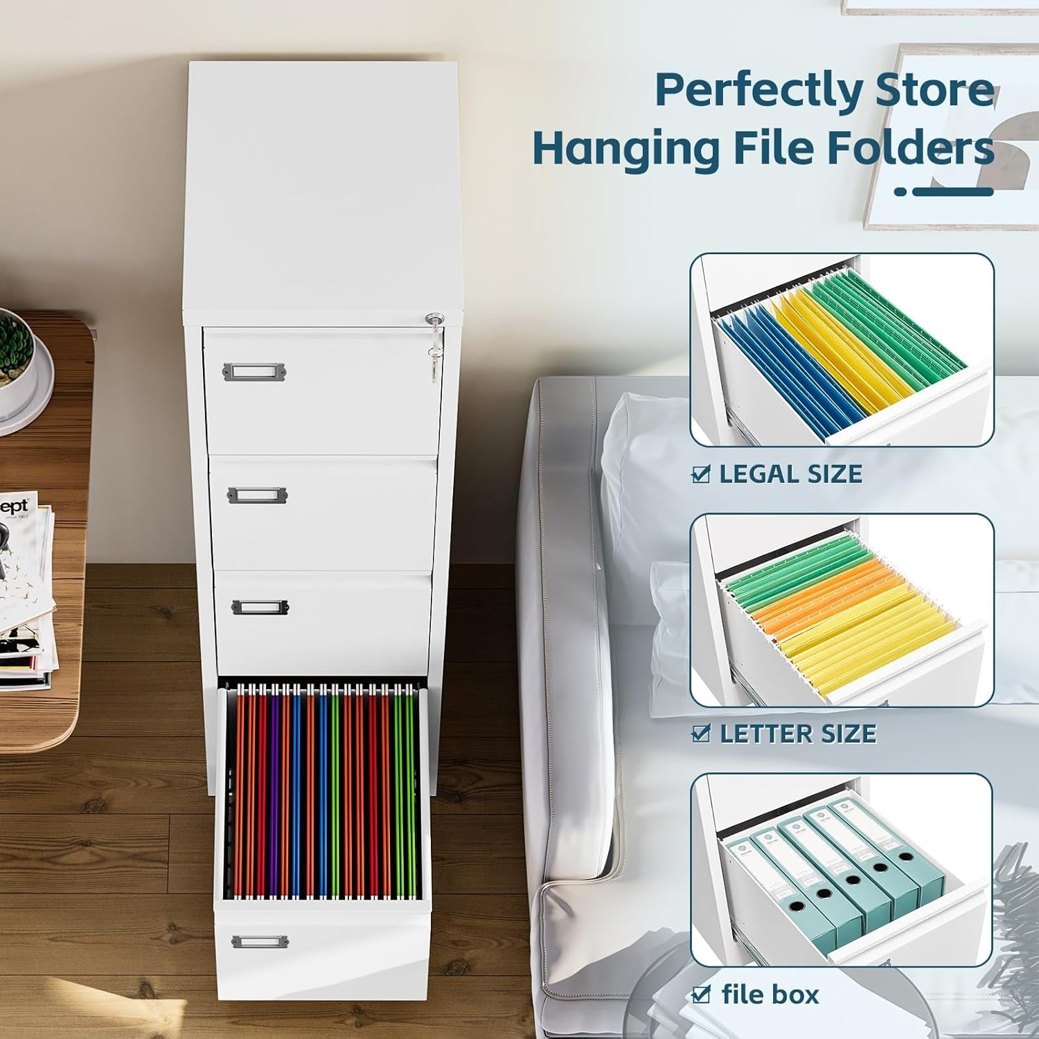 White 4 Drawer Vertical Locking File Cabinet-3