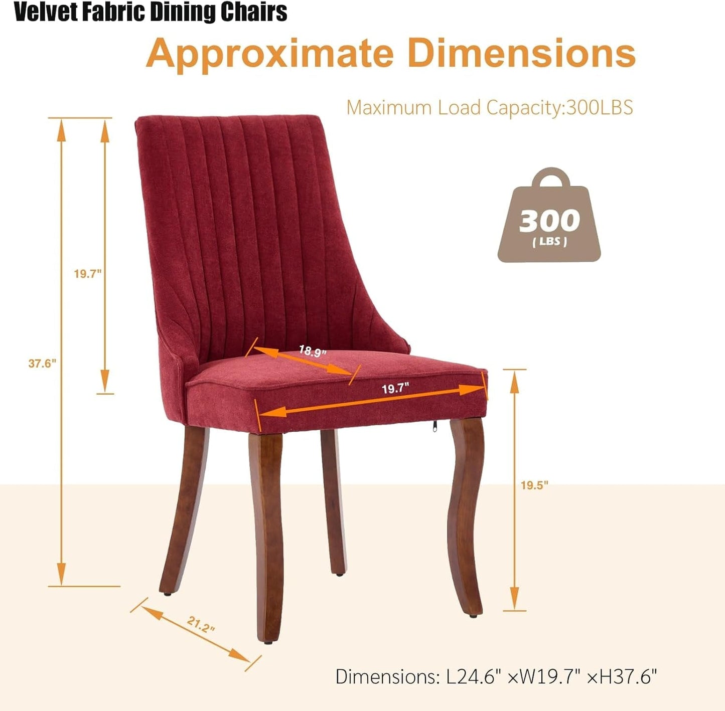 Velvet Dining Chairs Set of 4,Comfy Fabric Upholstered Accent Chairs for Kitchen Living Room,Channel Tufted Dining Room Chairs with Curved Solid Wood Legs(Wine Red)-2