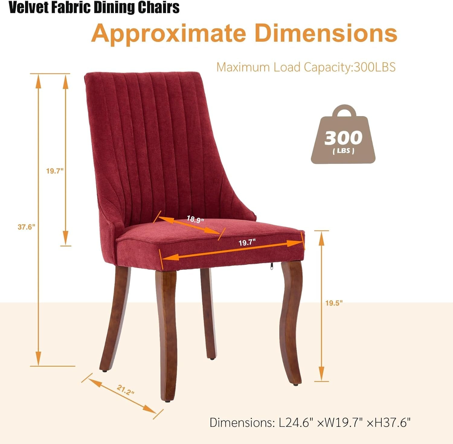 Velvet Dining Chairs Set of 4,Comfy Fabric Upholstered Accent Chairs for Kitchen Living Room,Channel Tufted Dining Room Chairs with Curved Solid Wood Legs(Wine Red)-2