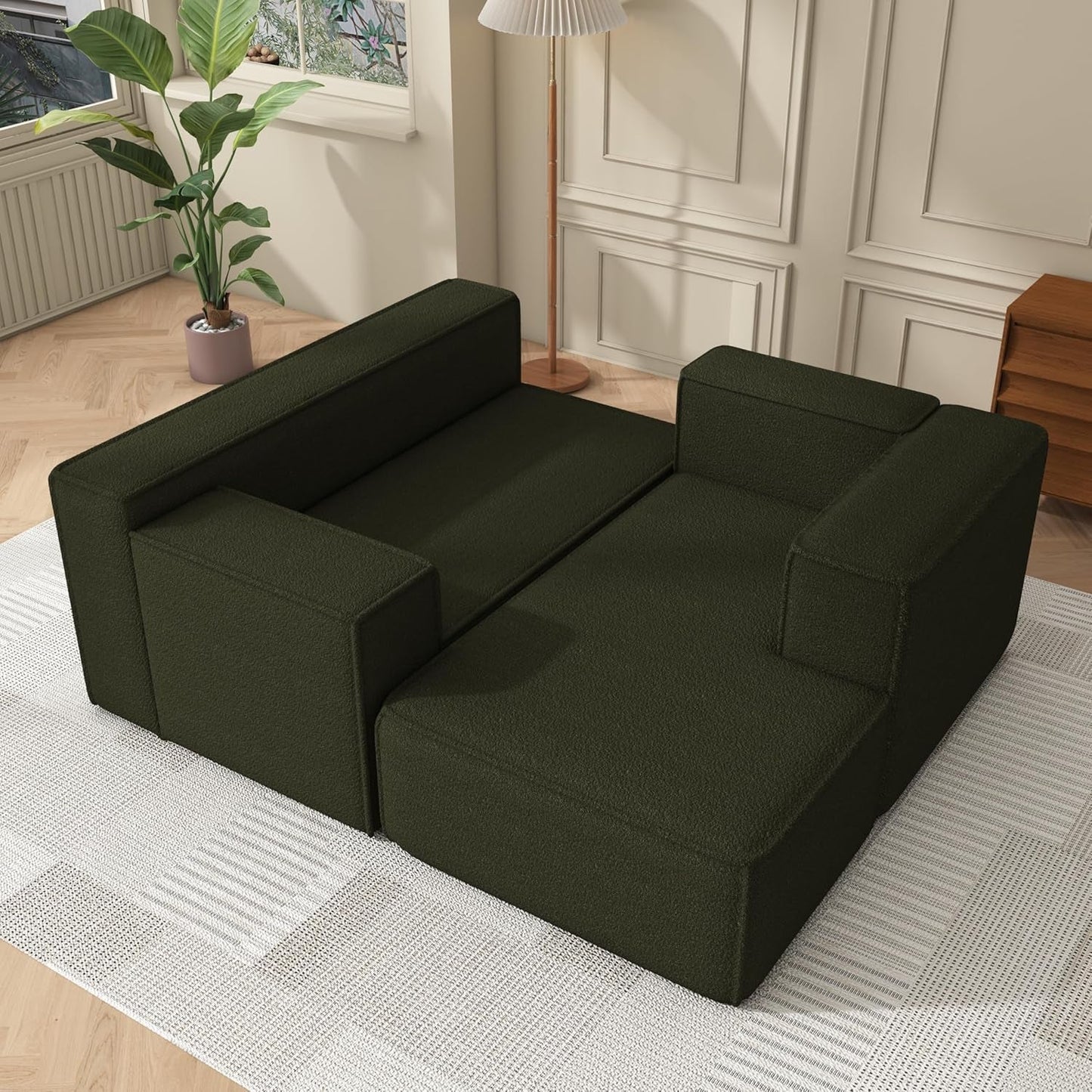 Modular Sectional Sleeper Sofa,L-Shape Chaise,7-Seater Sofa,Upholstered Couches for Living Room Bedroom,No Assembly,Green-2