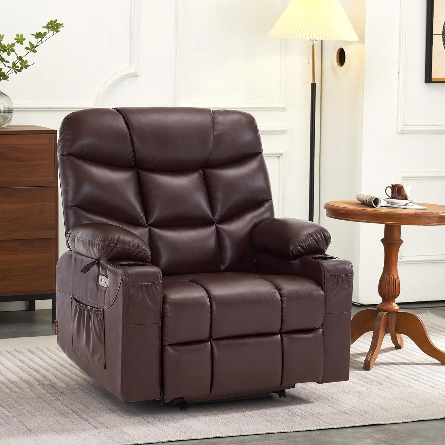 Power Lift Recliner Chair with Extended Footrest for Big Elderly People, Faux Leather R7289 (Dark Brown, Medium-Wide)-1