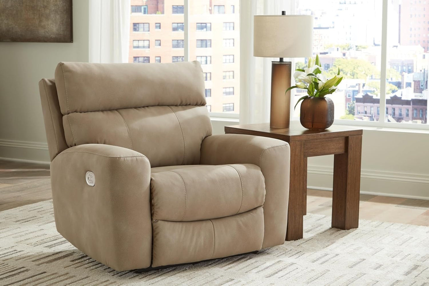 Next-Gen Durapella Contemporary Faux Leather Wall Hugger Power Recliner with Adjustable Headrest and USB Ports, Light Brown-1