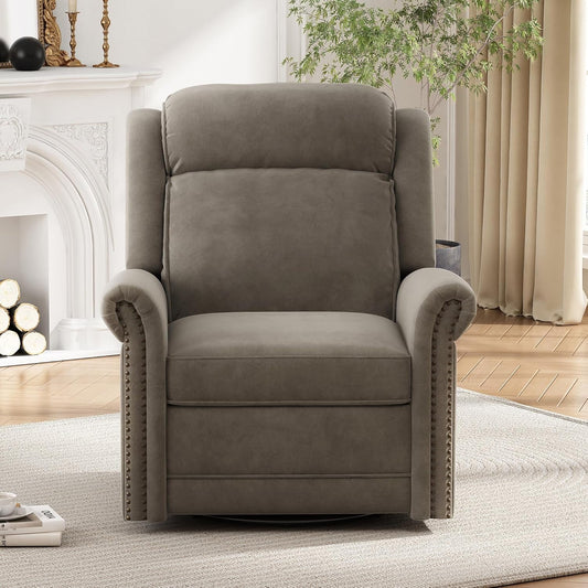 Light Brown Velvet Swivel Rocker Recliner Nailhead-0