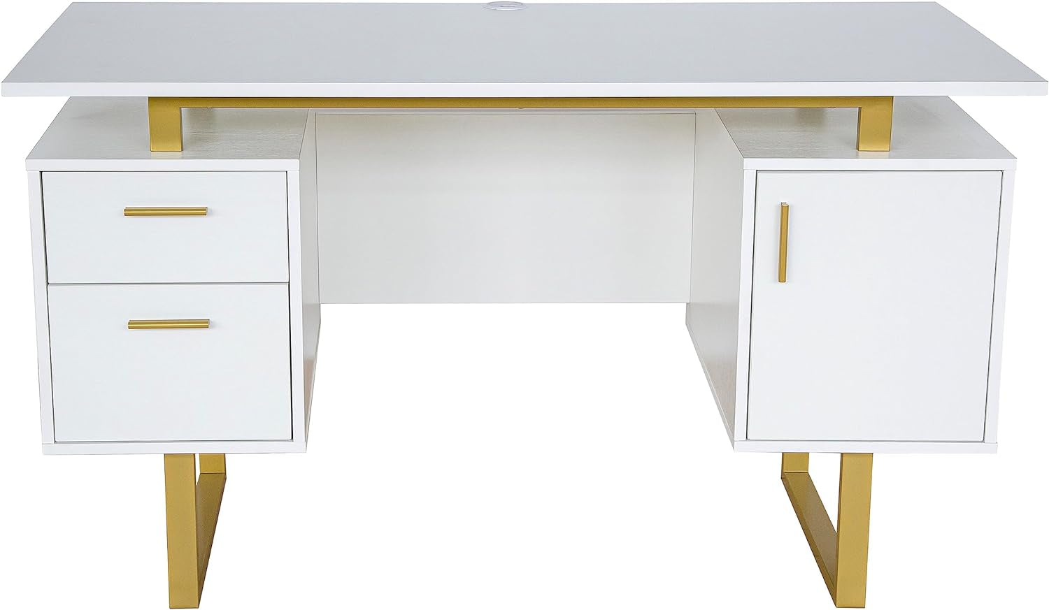 51" White Gold Desk with Storage Cabinet-3