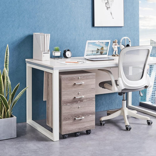 3-Drawer File Cabinet with Lock, Wood Rolling File Cabinet under Desk File Cabinets for Home Office, Mobile Printer Stand & File Cabinet for Letter Sized Files, 26" H(Caster Included),Gray Oak-1