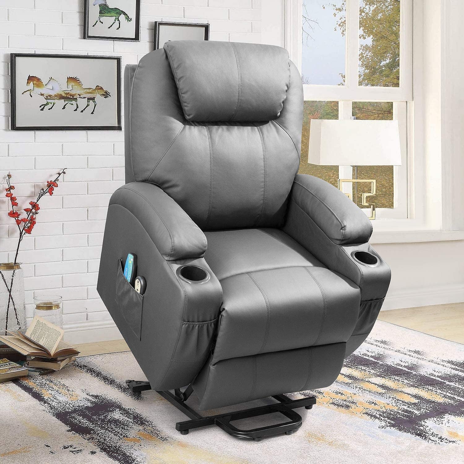 Gray Power Lift Recliner with Massage & Heat-0