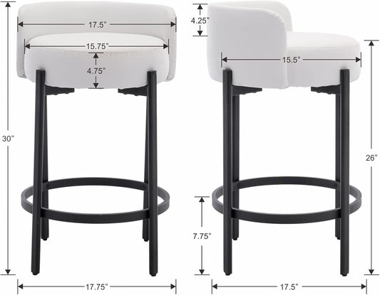 Counter Height Bar Stools 26" round Barstools Set of 2, Modern Faux Leather Counter Stools with Black Metal Legs for for Kitchen Island Counter, Small Space, White-1