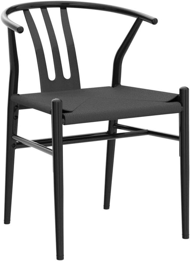 Weave Chair Mid-Century Modern Dining Chair Rattan Chair Metal Dining Chair Armchairs Hemp Seat Chair Accent Chair for Kitchen, Dining, Living Room Side Chairs Set of 2, Full Black-3