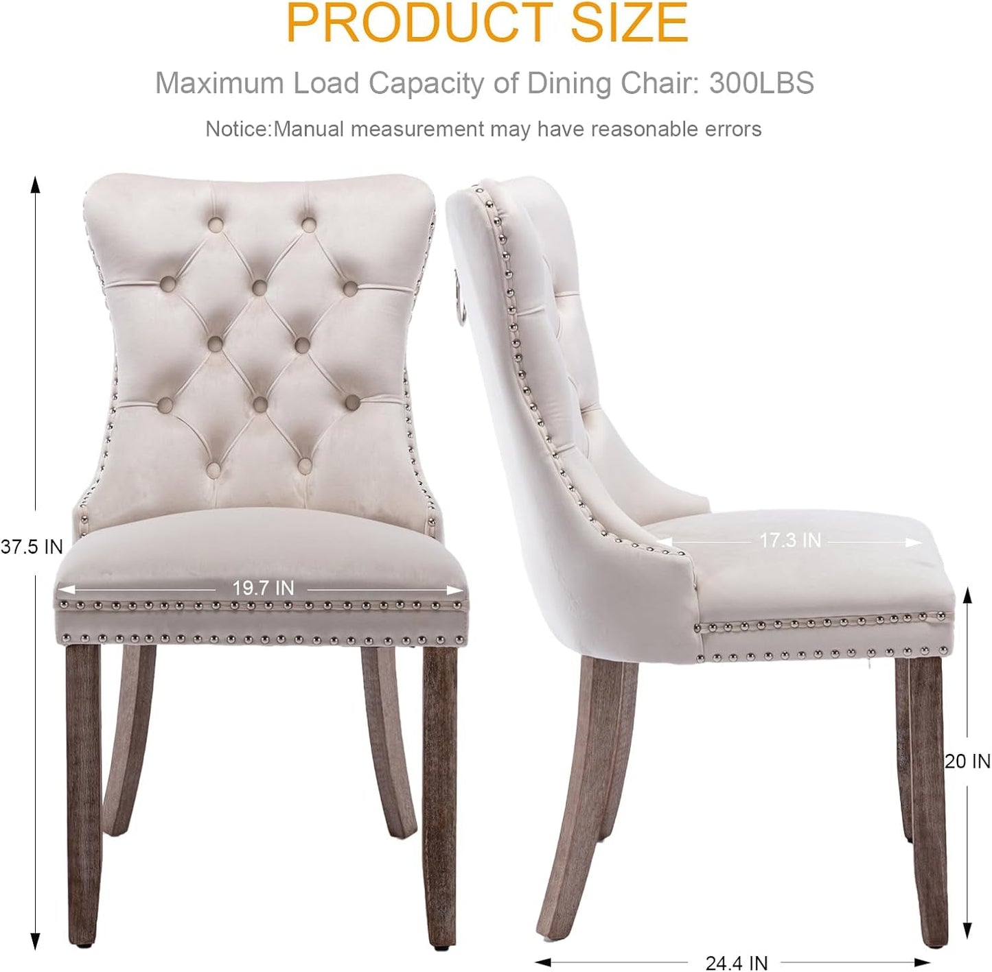 Velvet Dining Chairs Set of 4, Tufted Upholstered Dining Room Chairs with Back Ring Pull, Nailhead Trim and Solid Wood Legs, Modern Dining Chairs for Dining Room, Kitchen(Beige)-2