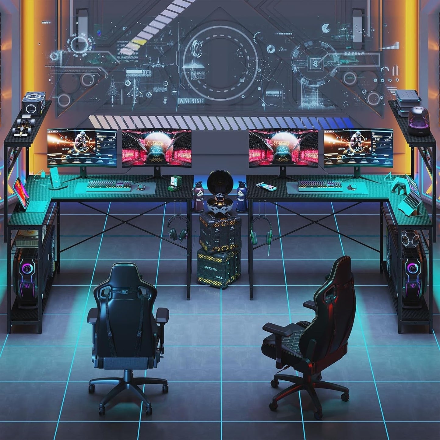 51" L-Shaped Gaming Desk with LED & Power-3