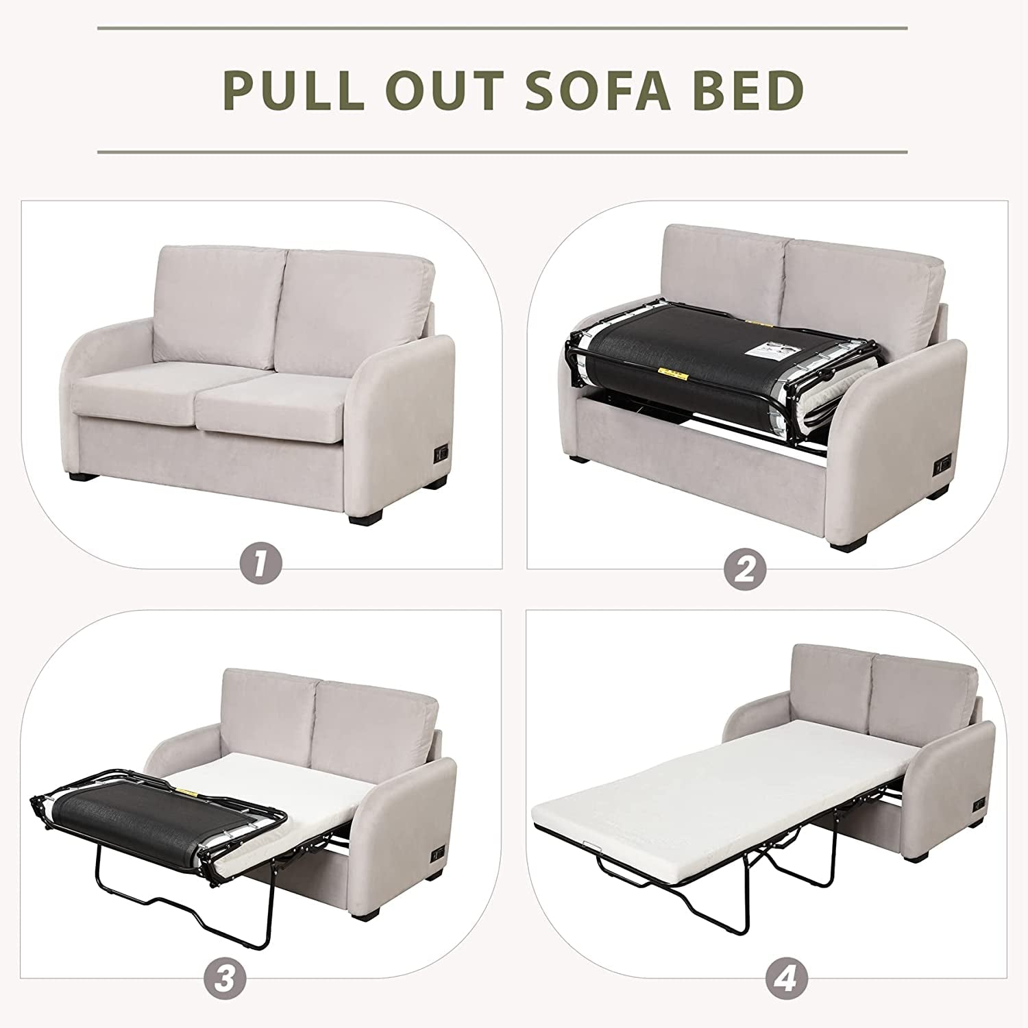 2-In-1 Velvet Sleeper Sofa with USB Port-3