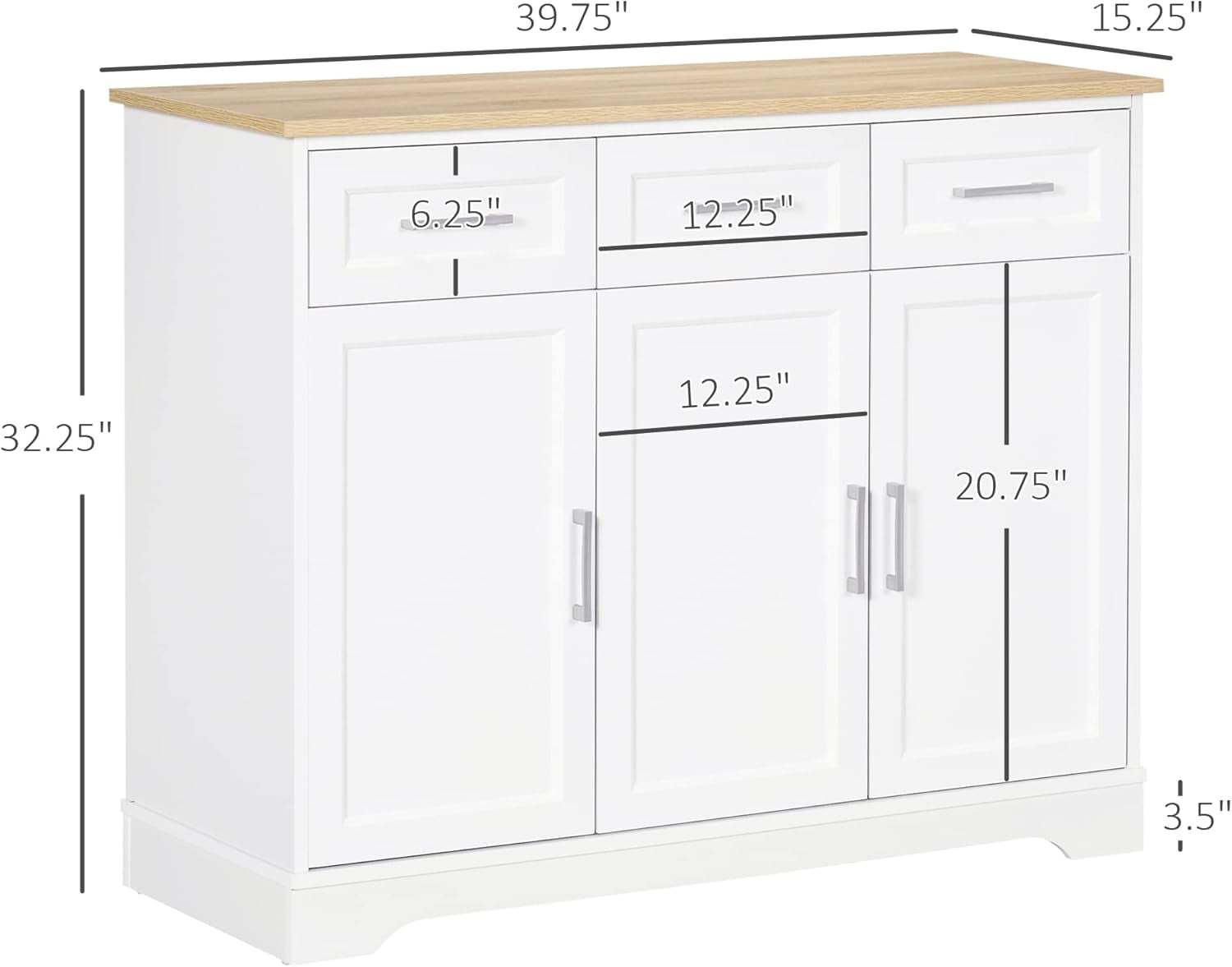 Sideboard Buffet Cabinet with 3 Storage Drawers, Kitchen Cabinet Coffee Bar Cabinet with Adjustable Shelf for Living Room, White-2