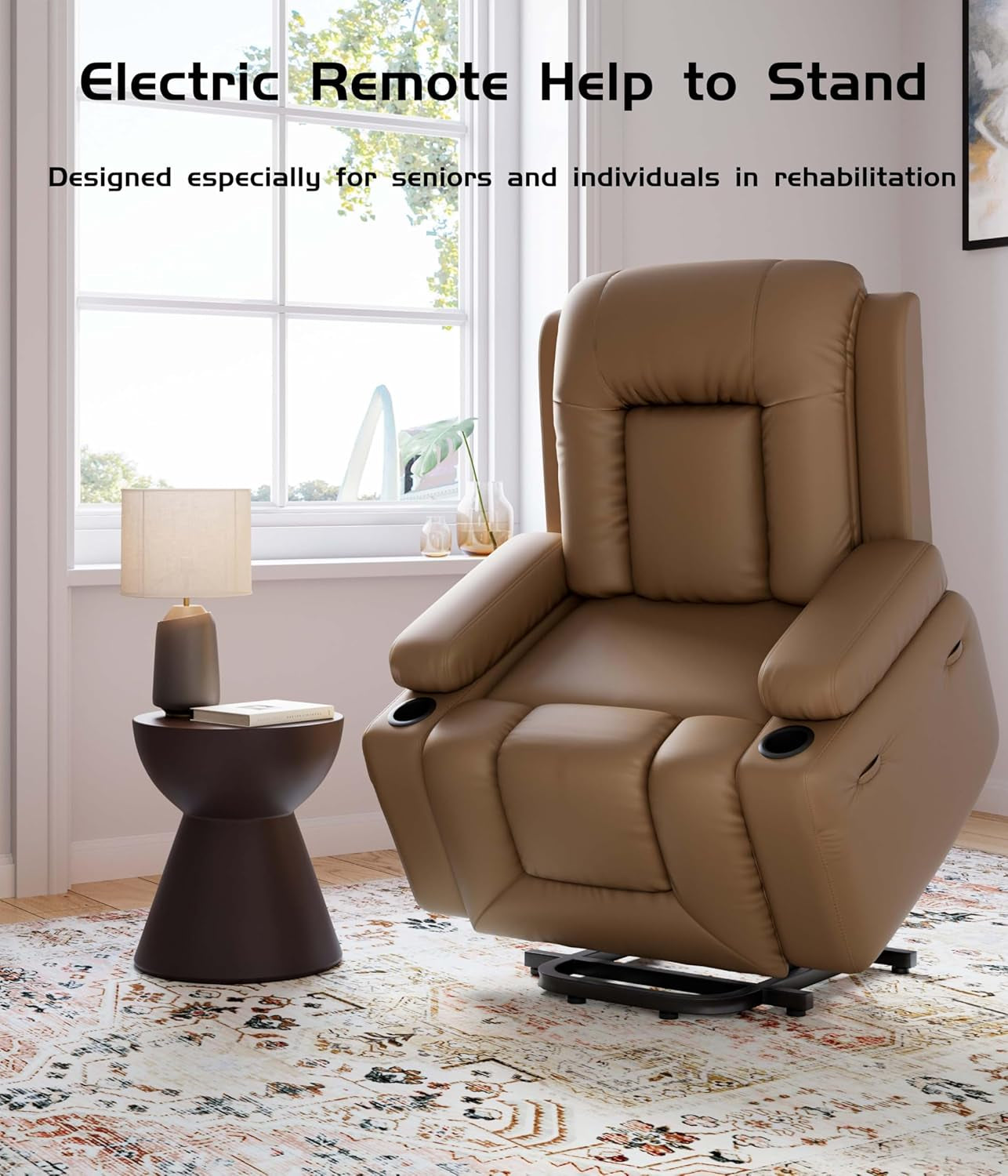 Power Lift Recliner Chair - Heat and Massage, Adjustable Back and Legs, PU Leather Electric Lift Chair Designed for the Elderly and People with Mobility Impaired-3