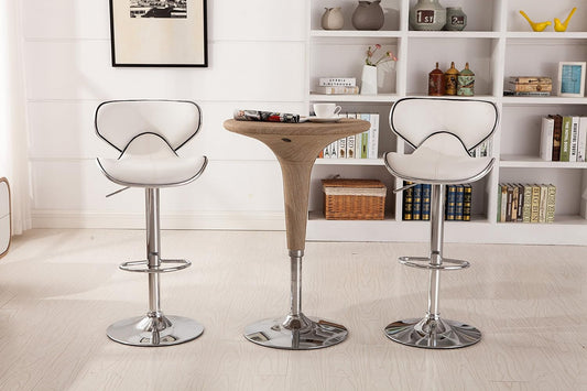 Masaccio Cushioned Leatherette Upholstery Airlift Adjustable Swivel Barstool with Chrome Base, Set of 2, White-1