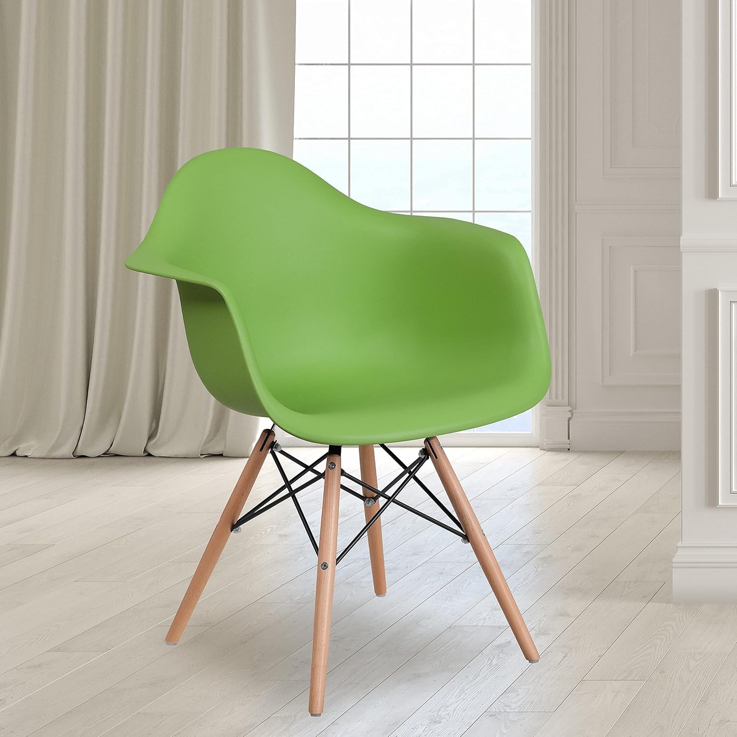 Alonza Series Green Plastic Chair with Wooden Legs-1