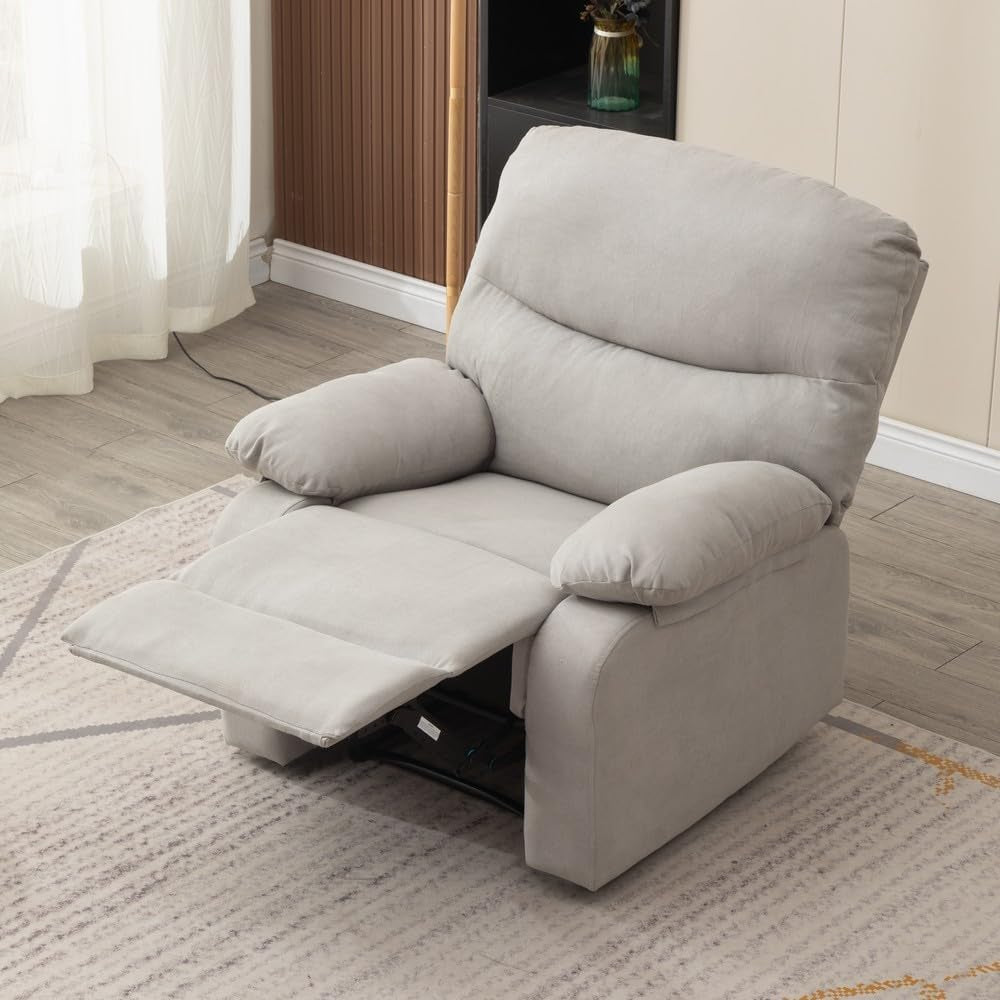 Recliner Armchair with Reclining Function, Upholstered Padded Single Sofa Seat, Home Office Living Room Lounge Chairs for Reading Resting Sleeping (Light Gray Linen Fabric)-4