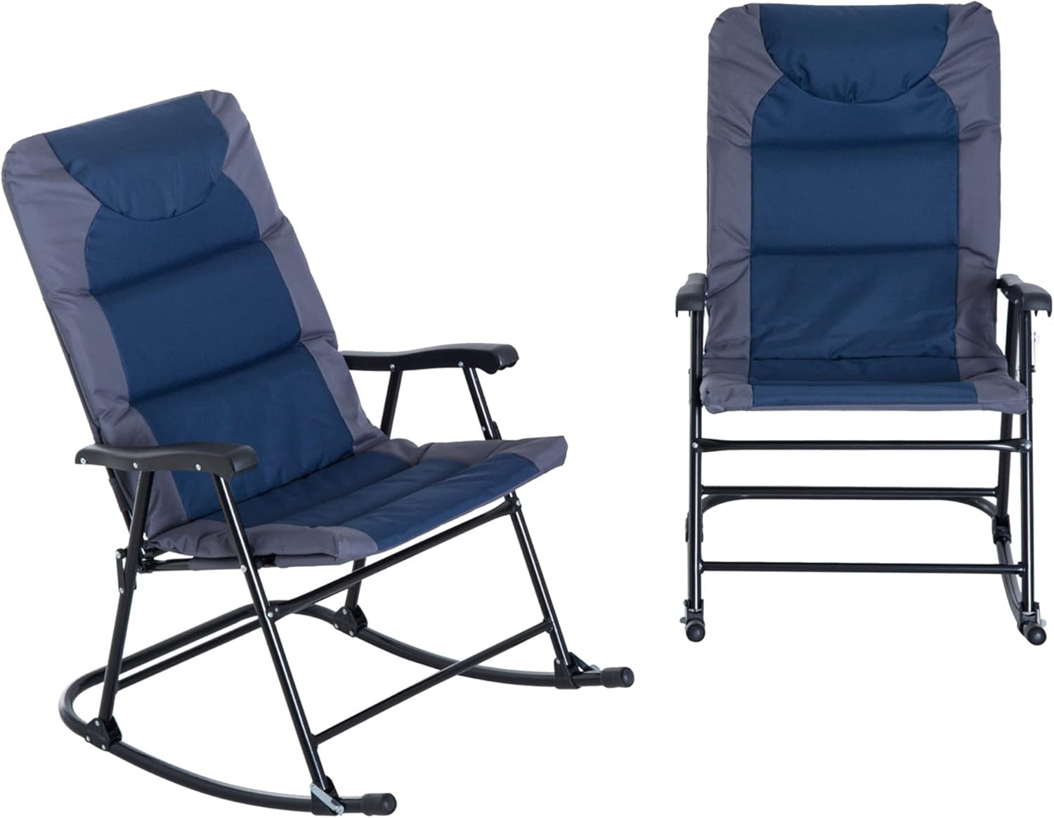 2 Piece Outdoor Patio Furniture Set with 2 Folding Padded Rocking Chairs, Bistro Style for Porch, Camping, Balcony, Navy Blue-0