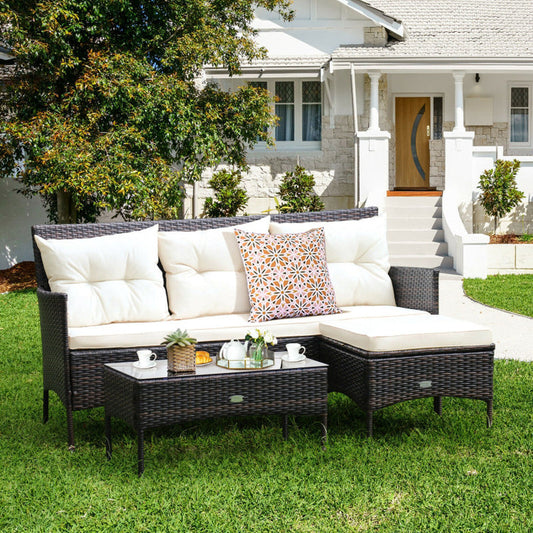 3 Pieces Patio Furniture Sectional Set with 5 Cozy Cushions-0