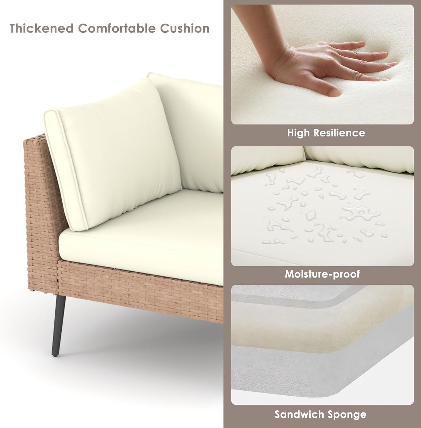 Outdoor Patio Sectional Furniture Set, 8 Piece Wicker Conversation Patio Furniture Wtih Extra Waterproof Cover and Thick Cushions for Garden, Backyard-3