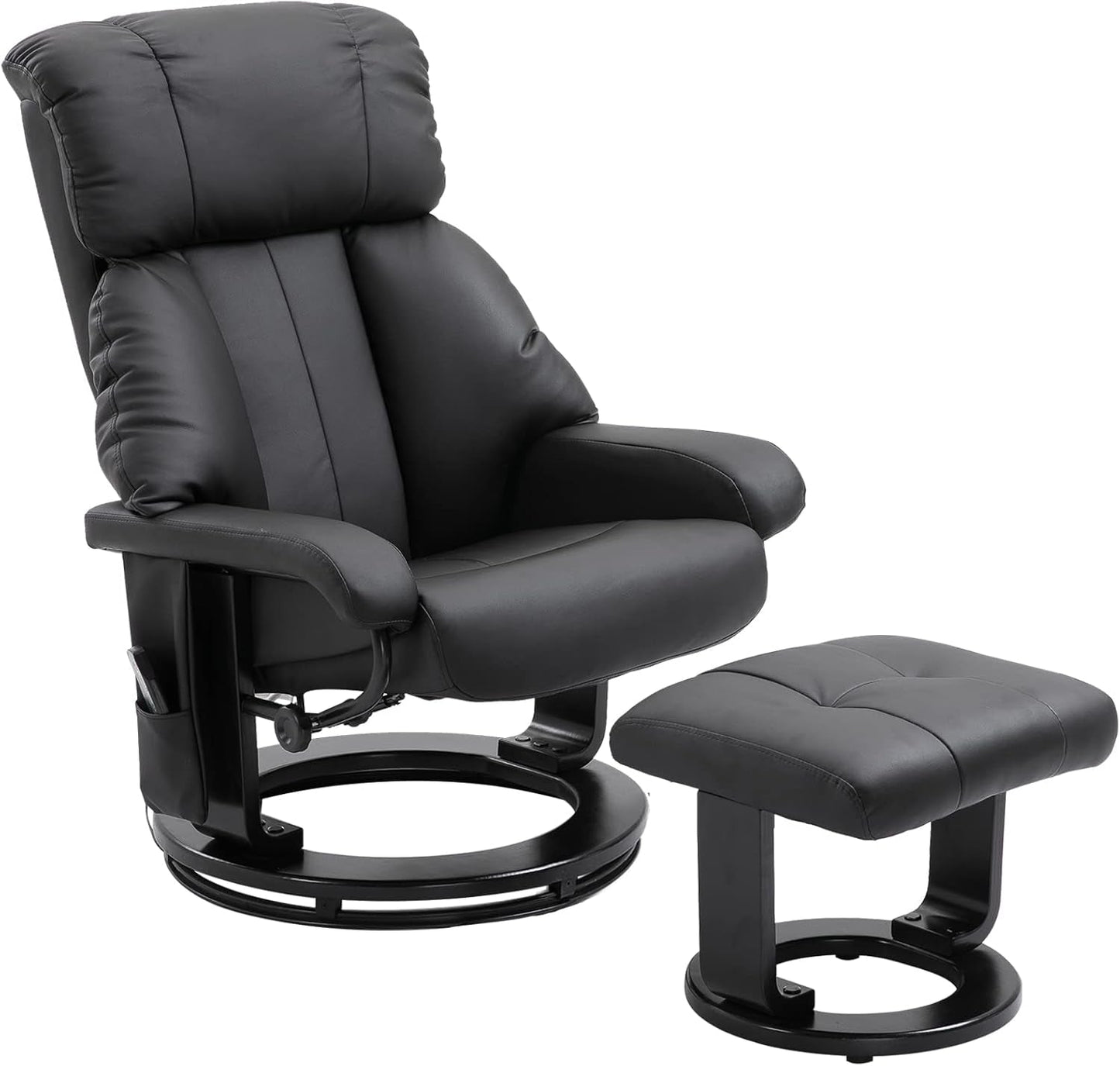Massage Recliner Chair with Ottoman, 360° Swivel Recliner and Footstool, 10 Point Vibration, PU Leather Reclining Chair with Side Pocket and Remote Control, Black-0