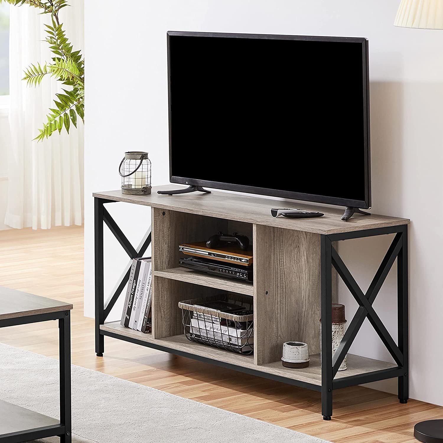 Gray Wood TV Stand for 55 Inch Flat Screen-0