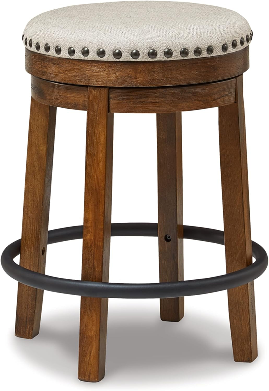 Valebeck 24" Counter Height Upholstered Swivel Stool, Brown & Black-0