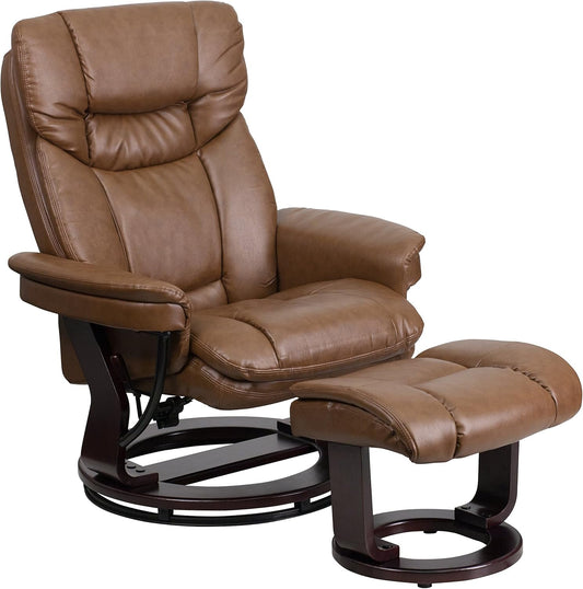 Allie Leathersoft Upholstered Recliner with Footrest, Arms, and Headrest, Padded Swivel Recliner Chair and Ottoman Set, Palimino-0