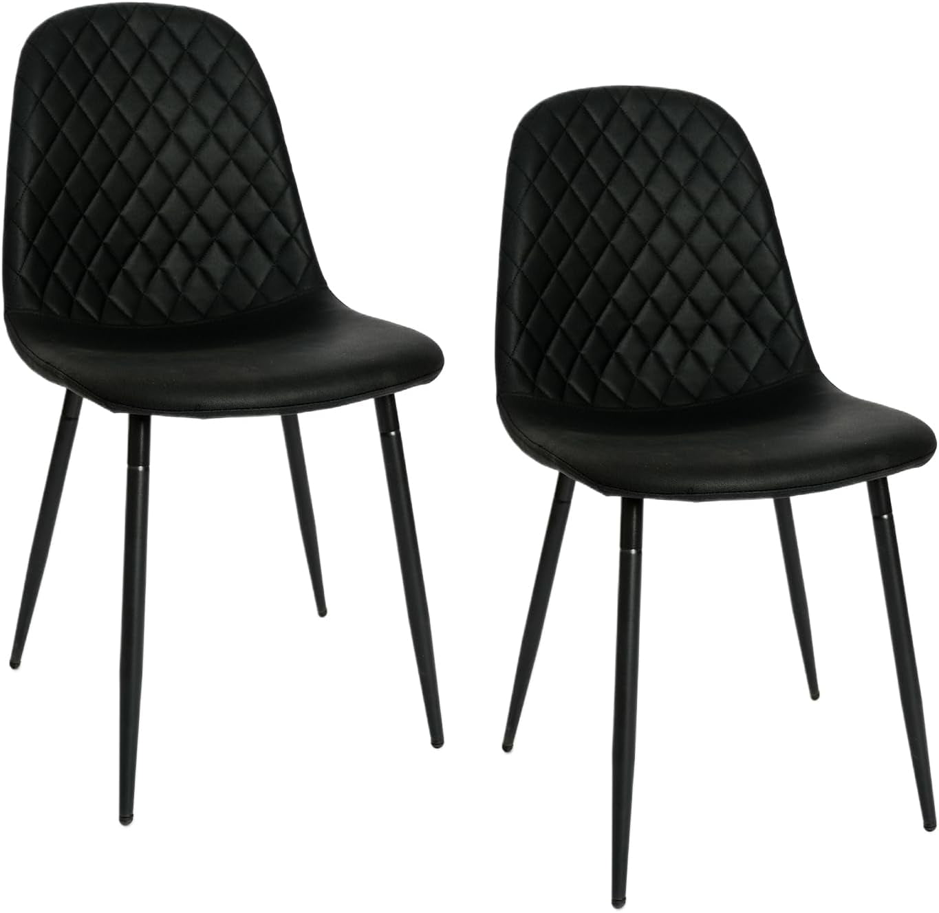 Modern Black Dining Chairs Set of 2, PU Leather Dining Room Chairs Upholstered Accent Chairs with Metal Legs for Kitchen, Living Room, Black-0