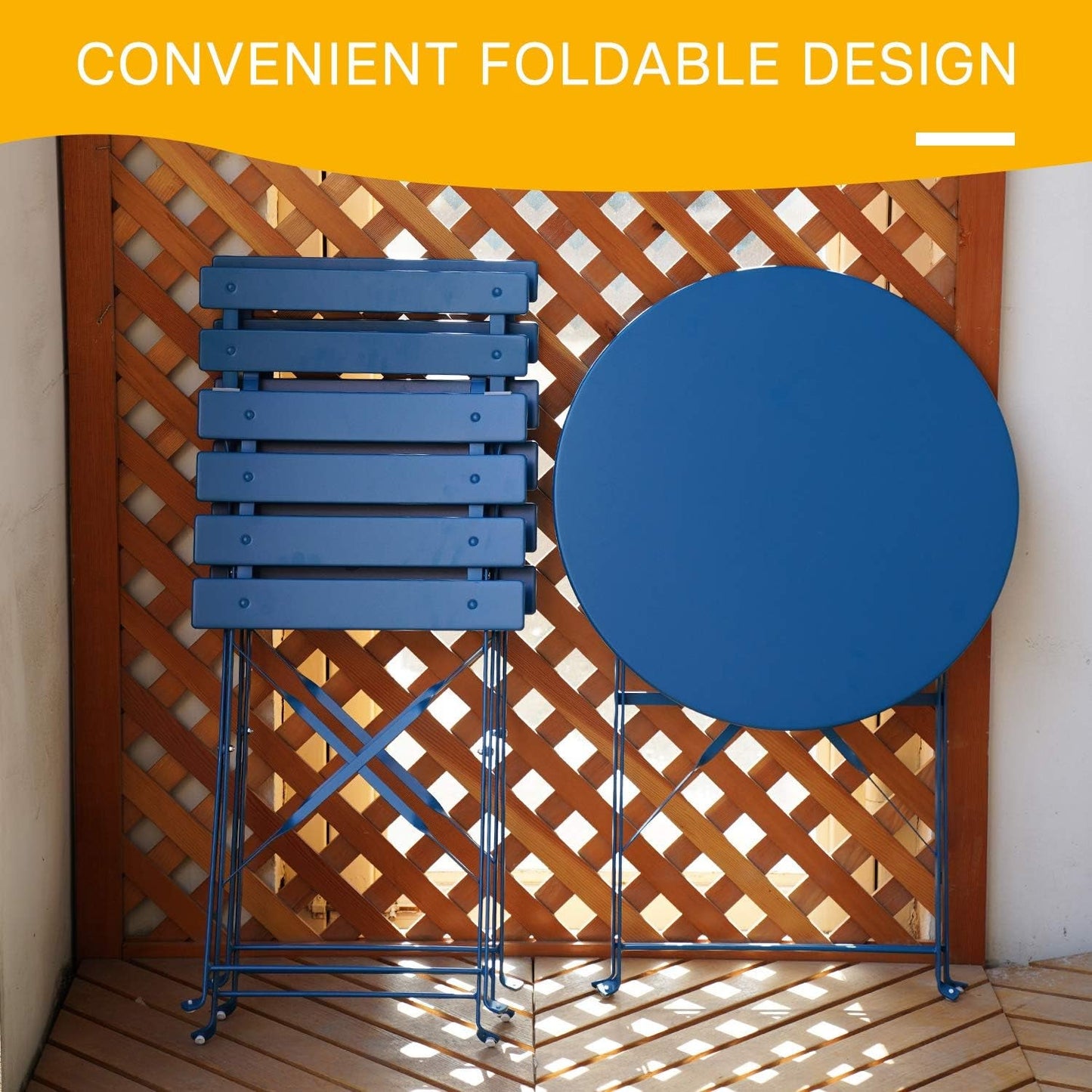 3-Piece Folding Bistro Set, 2 Chairs and 1 Table, Weather-Resistant Outdoor/Indoor Conversation Set for Patio, Yard, Garden -Peacock Blue-3