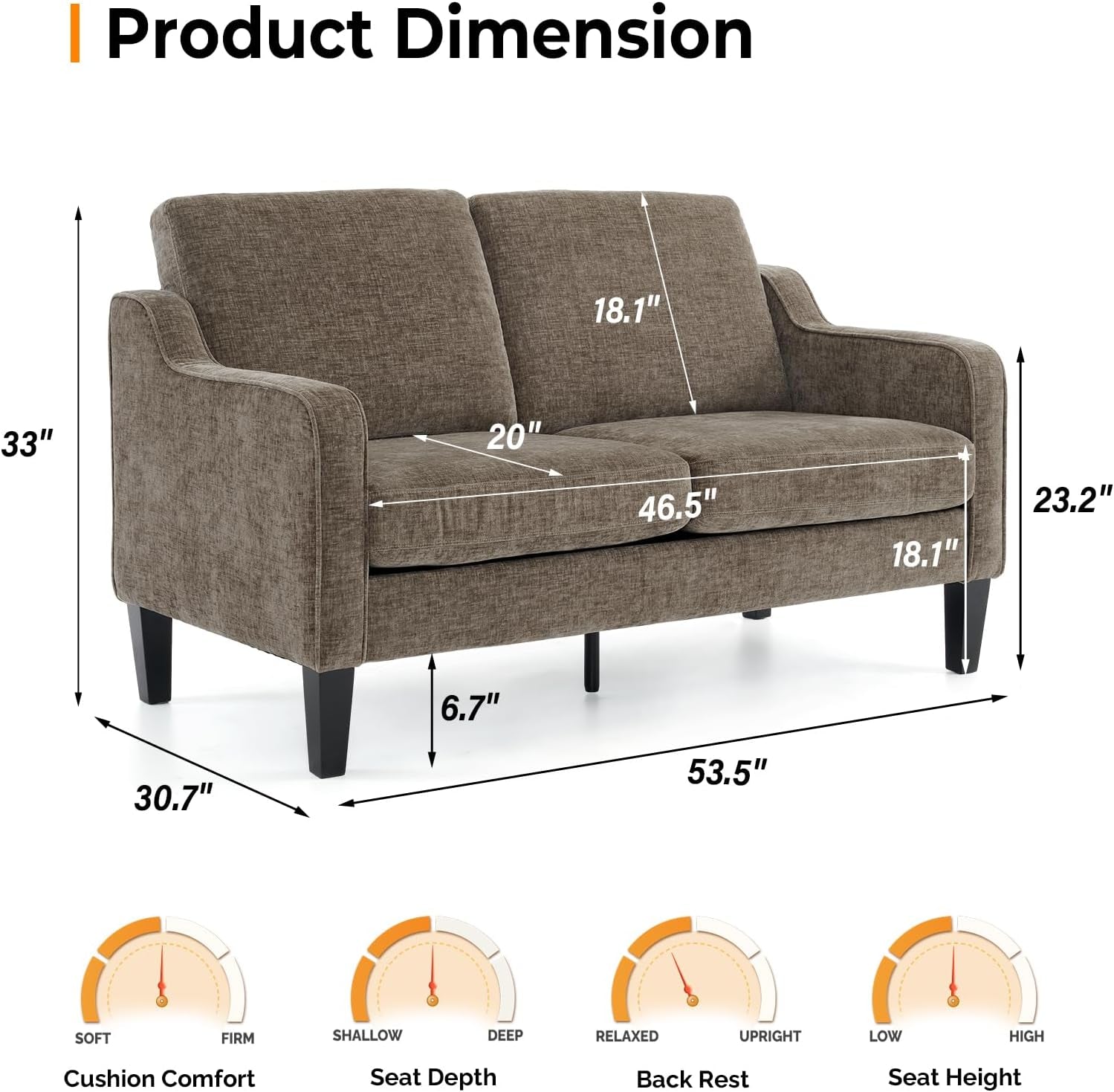 Loveseat Sofa Set for Living Room, Mid-Century Modern Couch and Love Seat Set,53" Loveseat+71" Small Couch for Bedroom Sofa Furniture for Small Spaces Apartment (Light Brown)-4