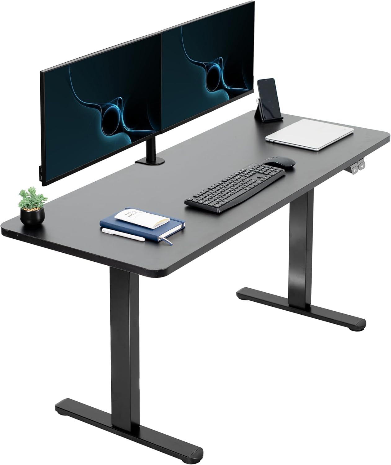 60-Inch Electric Height Adjustable 60 X 24 Inch Stand up Desk, Black Solid One-Piece Table Top, Black Frame, Home & Office Furniture Sets, B0 Series, DESK-KIT-B06B-0
