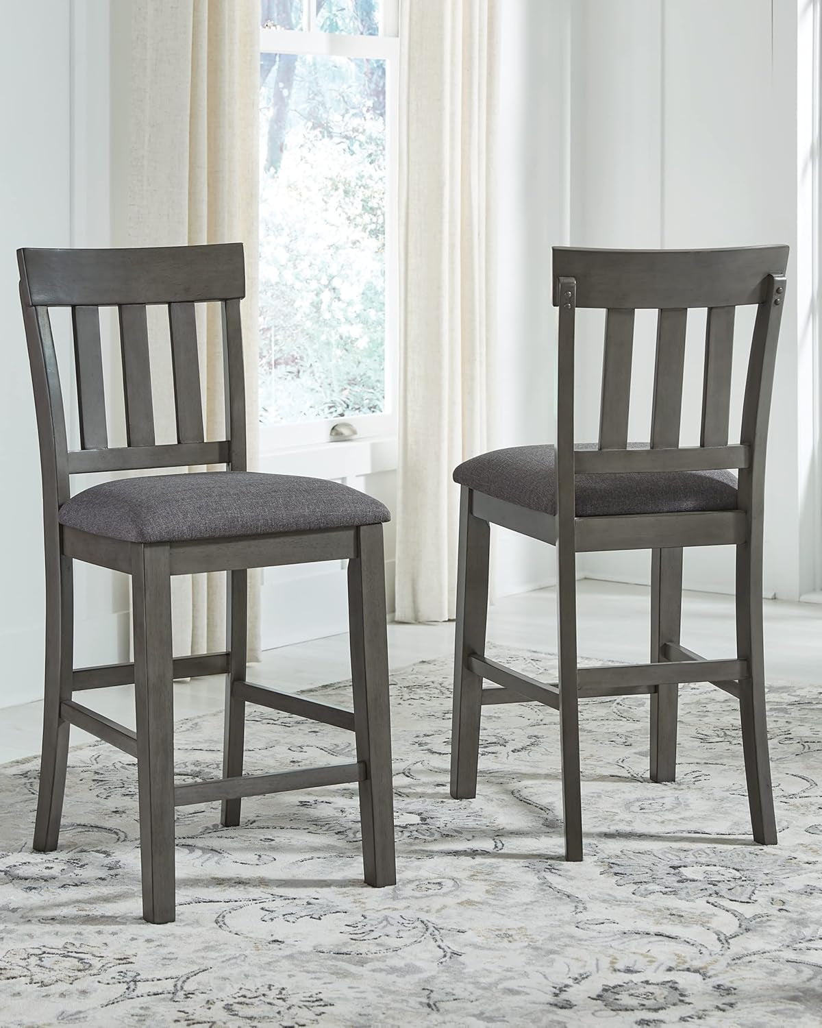 Hallanden Modern Farmhouse 25.75" Counter Height Upholstered Barstool, Set of 2, Dark Gray-1